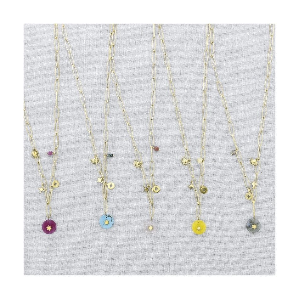 COLLAR ACERO CADENA COLGANTE PIEDRAS 61CM