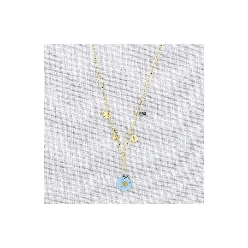 COLLAR ACERO CADENA COLGANTE PIEDRAS 61CM