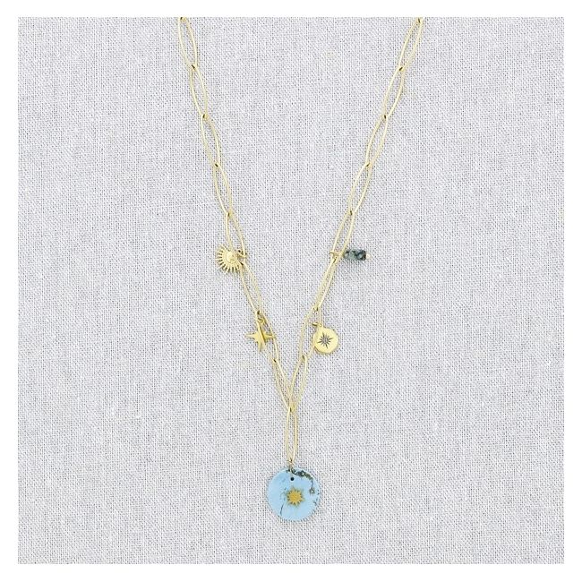 COLLAR ACERO CADENA COLGANTE PIEDRAS 61CM