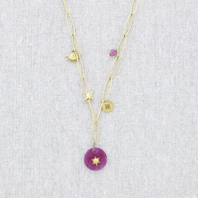 COLLAR ACERO CADENA COLGANTE PIEDRAS 61CM 2