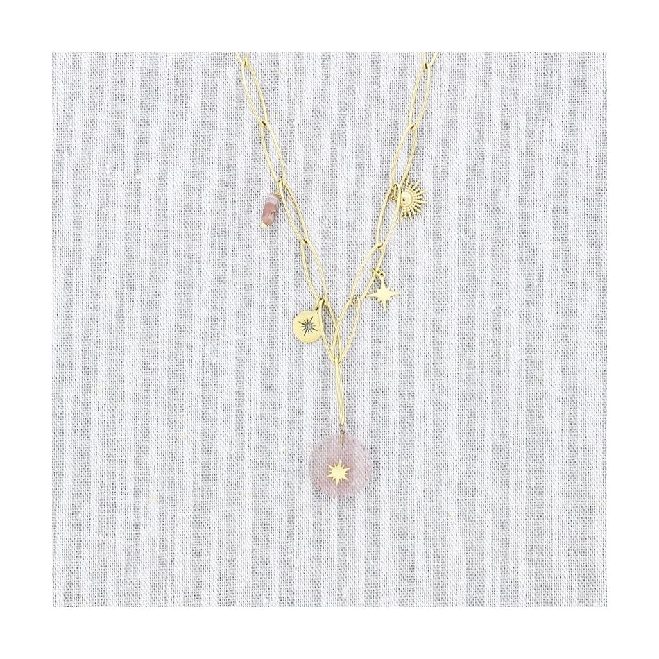 COLLAR ACERO CADENA COLGANTE PIEDRAS 61CM