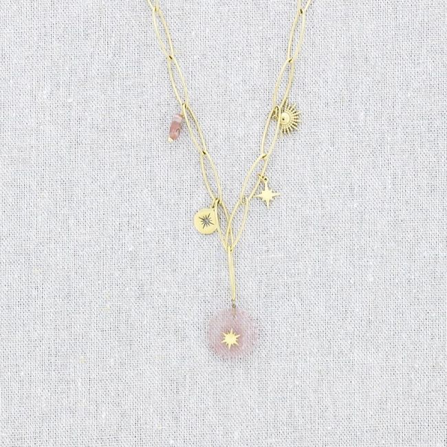 COLLAR ACERO CADENA COLGANTE PIEDRAS 61CM