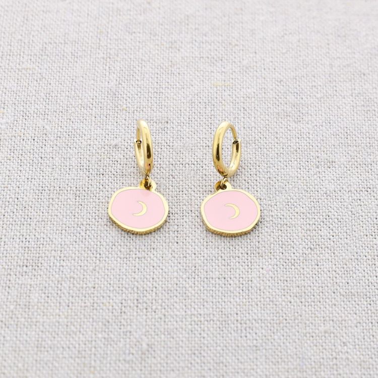 PENDIENTES ACERO MEDALLITA ESMALTE LUNA
