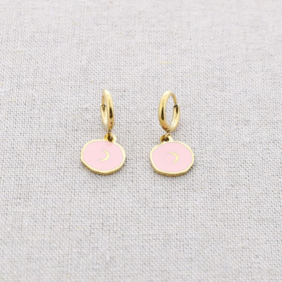 STEEL EARRINGS LITTLE ENAMEL MOON MEDAL