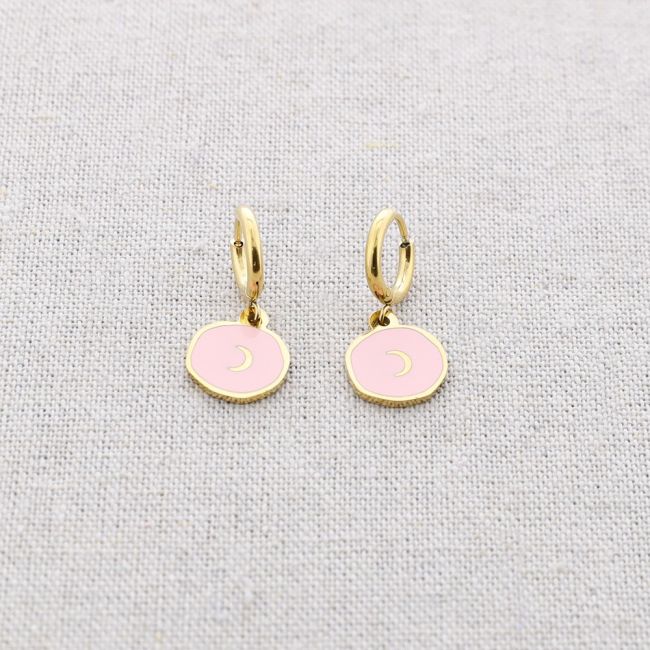 PENDIENTES ACERO MEDALLITA ESMALTE LUNA