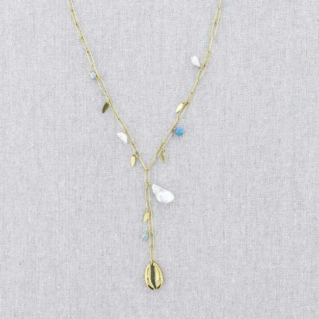 PEARL SHELL PENDANT CHAIN STEEL NECKLACE 51CM