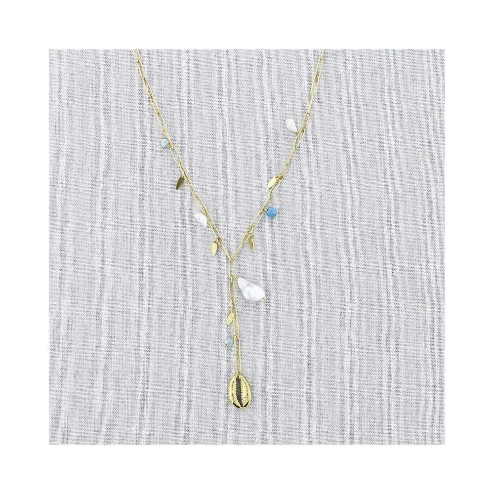 COLLAR ACERO CADENA COLGANTE CONCHA PERLAS 51CM