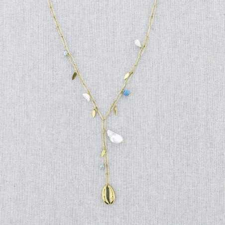 COLLAR ACERO CADENA COLGANTE CONCHA PERLAS 51CM