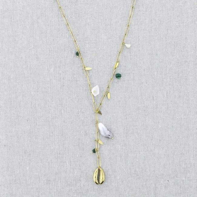 COLLAR ACERO CADENA COLGANTE CONCHA PERLAS 51CM