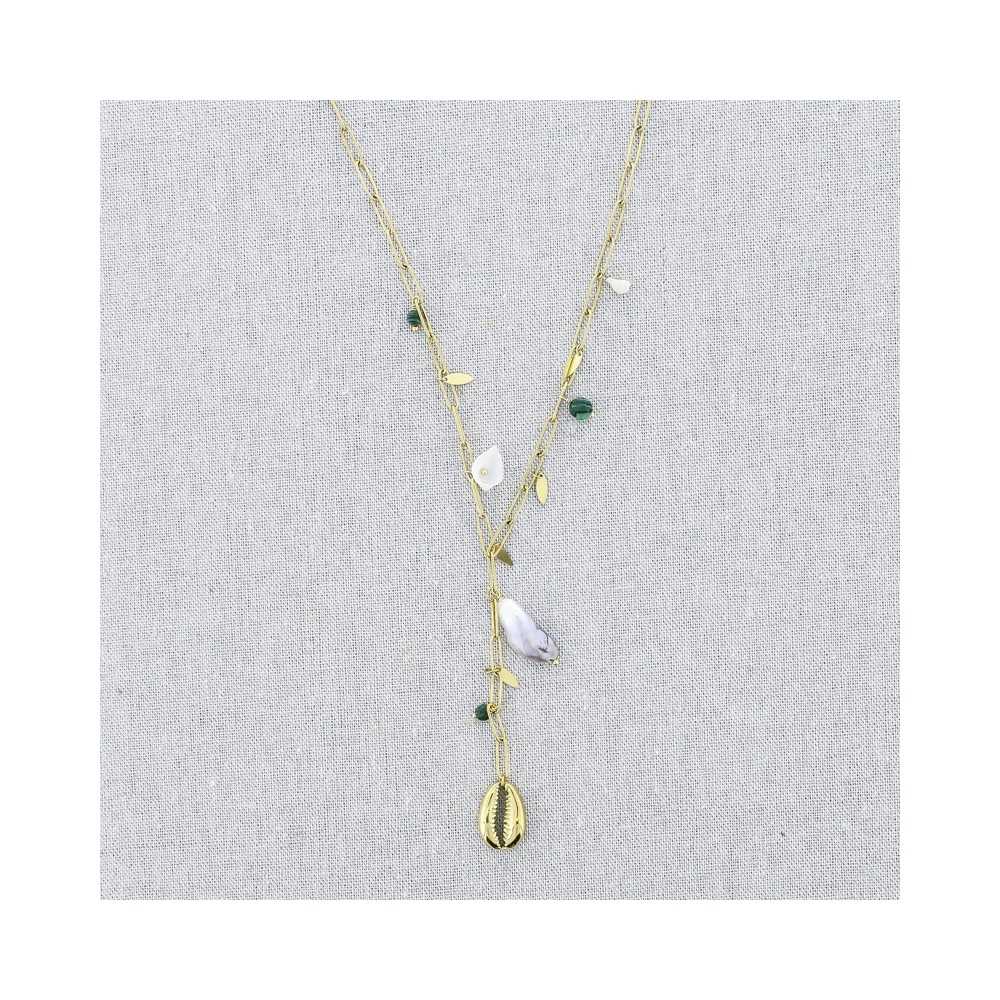 COLLAR ACERO CADENA COLGANTE CONCHA PERLAS 51CM
