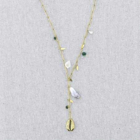 COLLAR ACERO CADENA COLGANTE CONCHA PERLAS 51CM