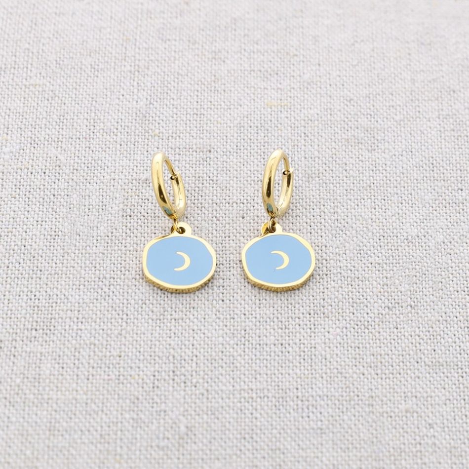 STEEL EARRINGS LITTLE ENAMEL MOON MEDAL