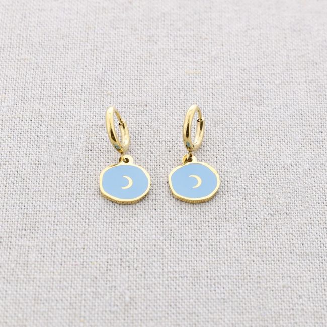 PENDIENTES ACERO MEDALLITA ESMALTE LUNA