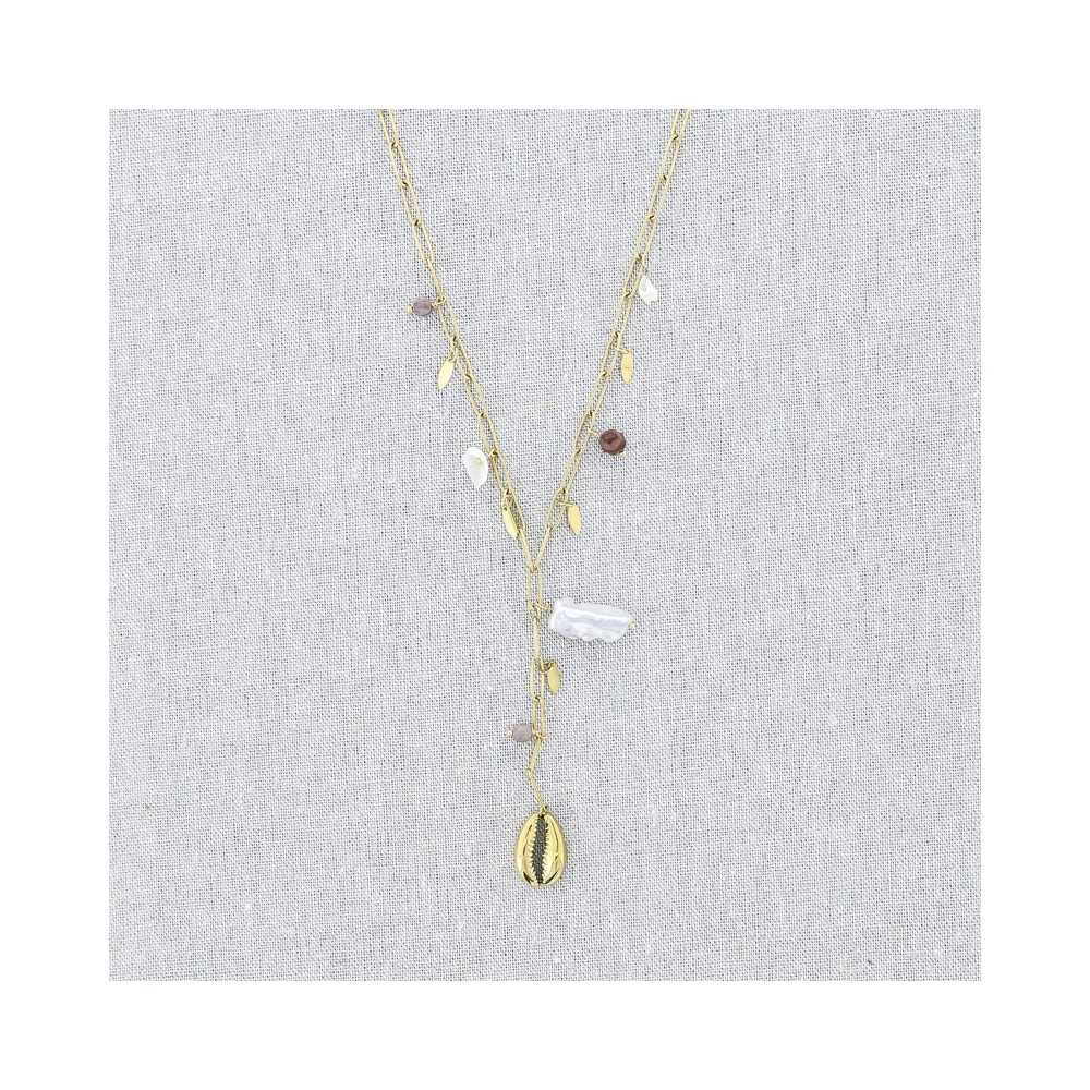 COLLAR ACERO CADENA COLGANTE CONCHA PERLAS 51CM