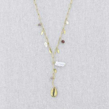 COLLAR ACERO CADENA COLGANTE CONCHA PERLAS 51CM