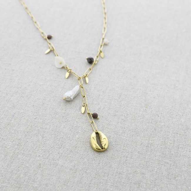 PEARL SHELL PENDANT CHAIN STEEL NECKLACE 51CM