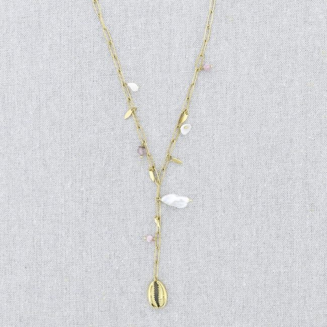 PEARL SHELL PENDANT CHAIN STEEL NECKLACE 51CM