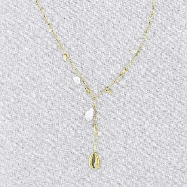 COLLAR ACERO CADENA COLGANTE CONCHA PERLAS 51CM