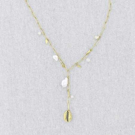 COLLAR ACERO CADENA COLGANTE CONCHA PERLAS 51CM