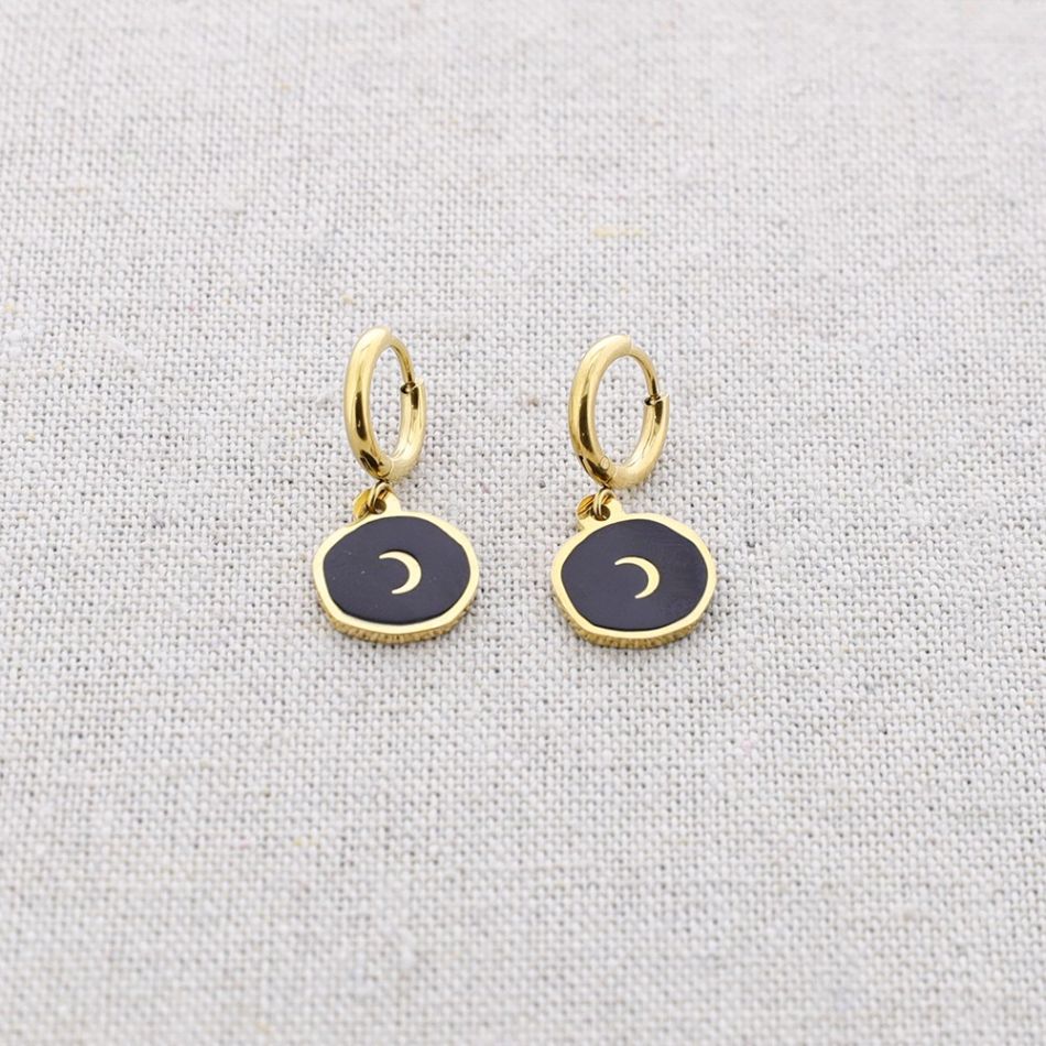 STEEL EARRINGS LITTLE ENAMEL MOON MEDAL
