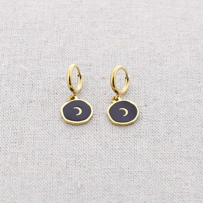 PENDIENTES ACERO MEDALLITA ESMALTE LUNA