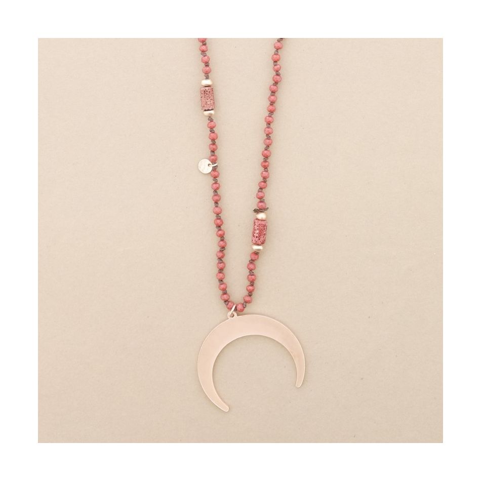COLLAR LARGO CRISTALES FACETADOS COLGANTE MEDIA LUNA METAL
