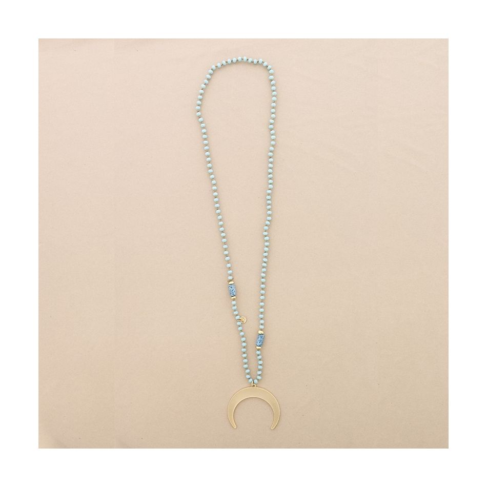 COLLAR LARGO CRISTALES FACETADOS COLGANTE MEDIA LUNA METAL