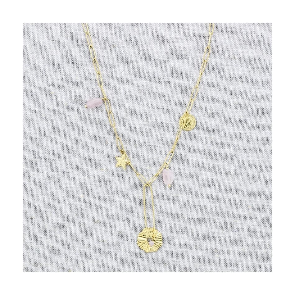 COLLAR ACERO CADENA COLGANTE MEDALLA PIEDRAS 52CM