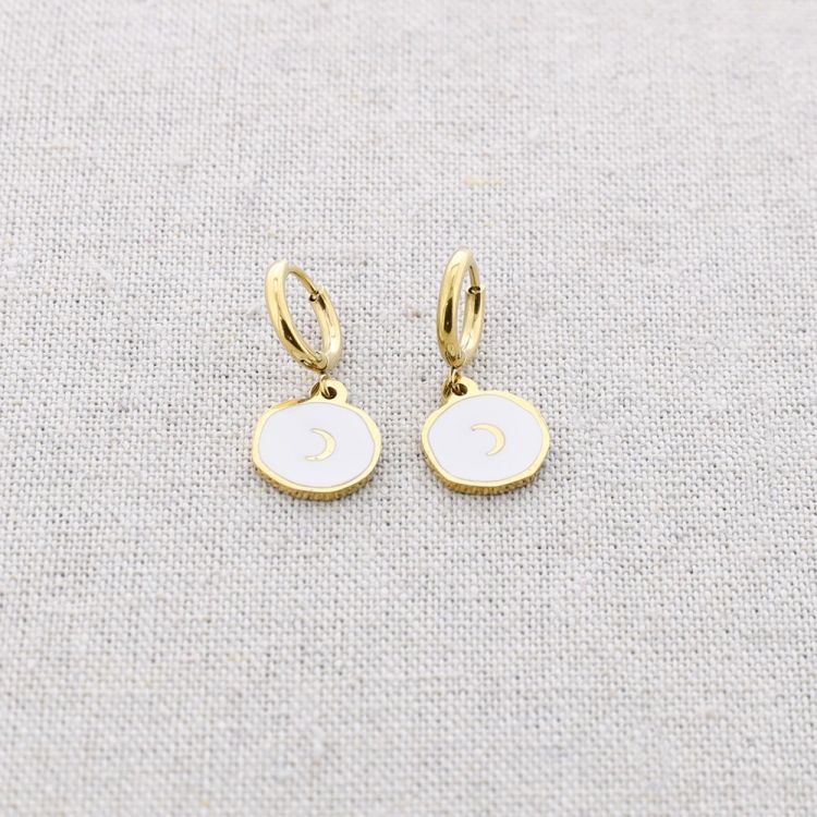 STEEL EARRINGS LITTLE ENAMEL MOON MEDAL 2