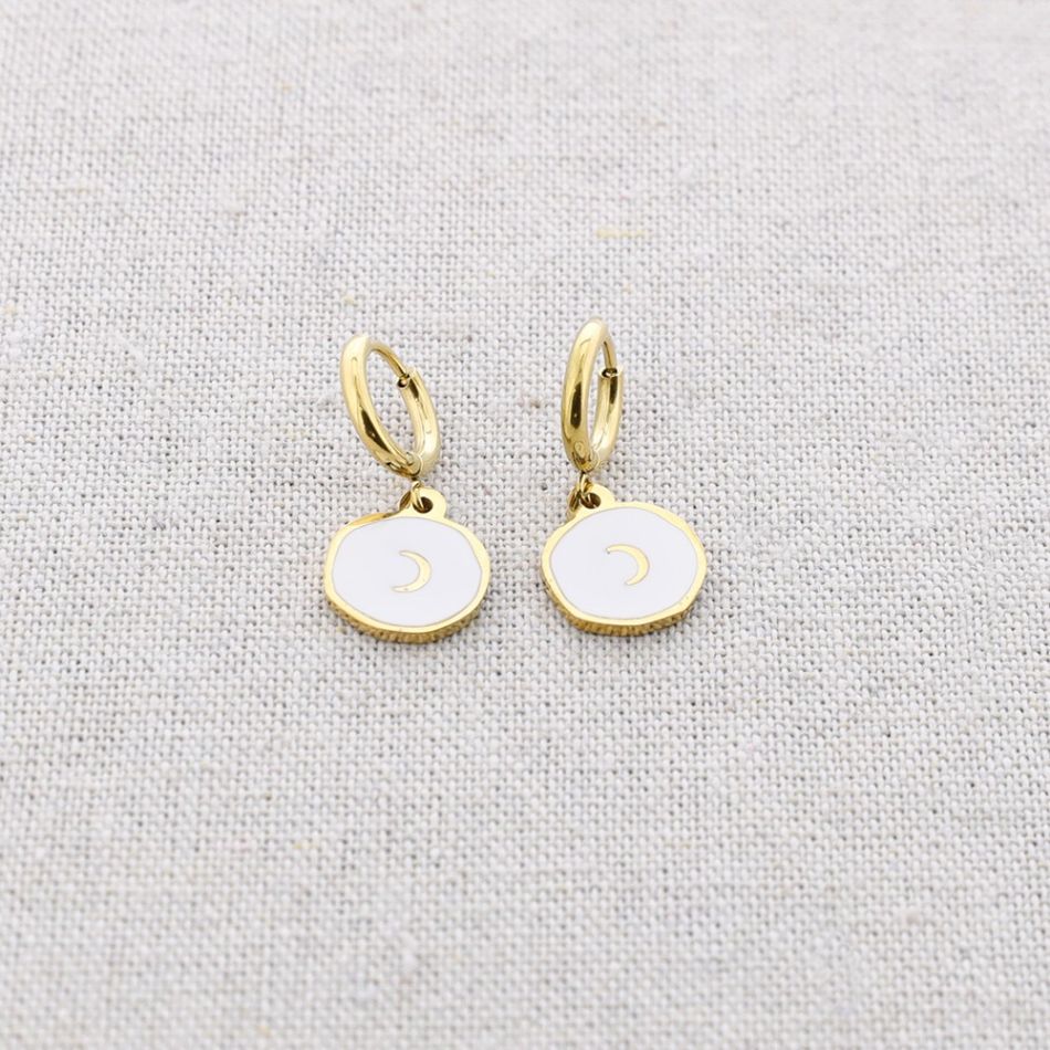 STEEL EARRINGS LITTLE ENAMEL MOON MEDAL
