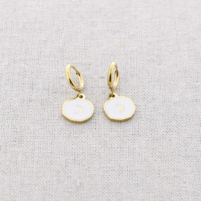STEEL EARRINGS LITTLE ENAMEL MOON MEDAL