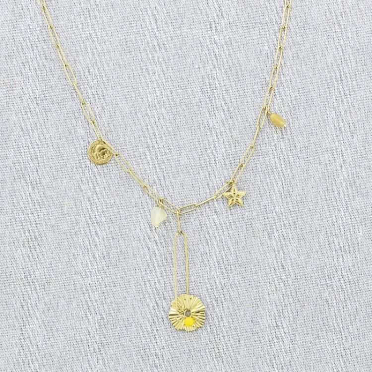 STONE MEDAL PENDANT CHAIN STEEL NECKLACE 52CM 2