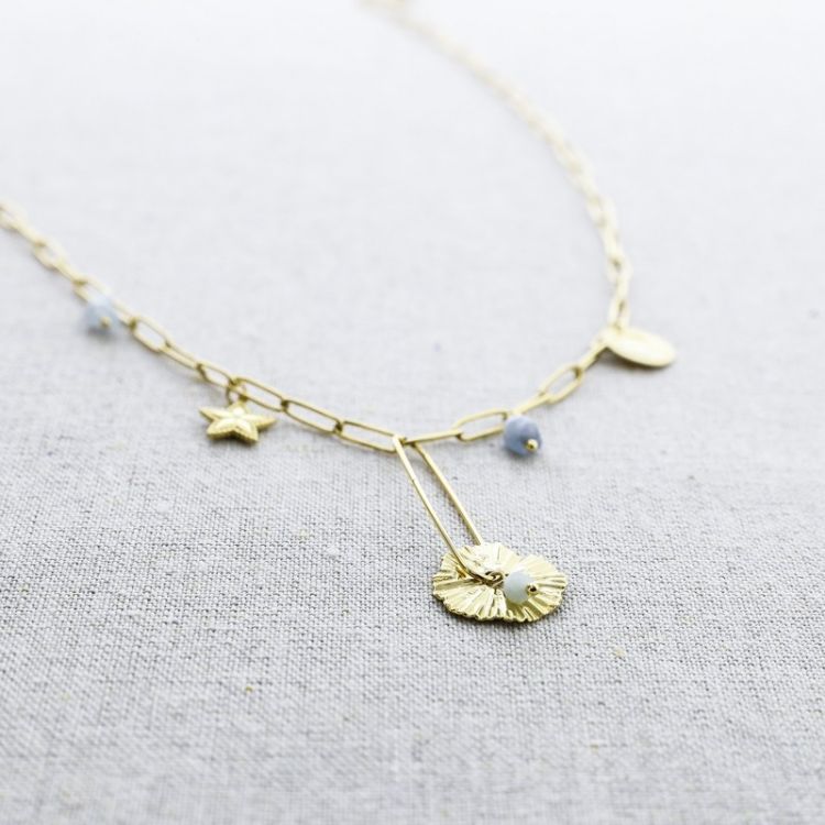 STONE MEDAL PENDANT CHAIN STEEL NECKLACE 52CM
