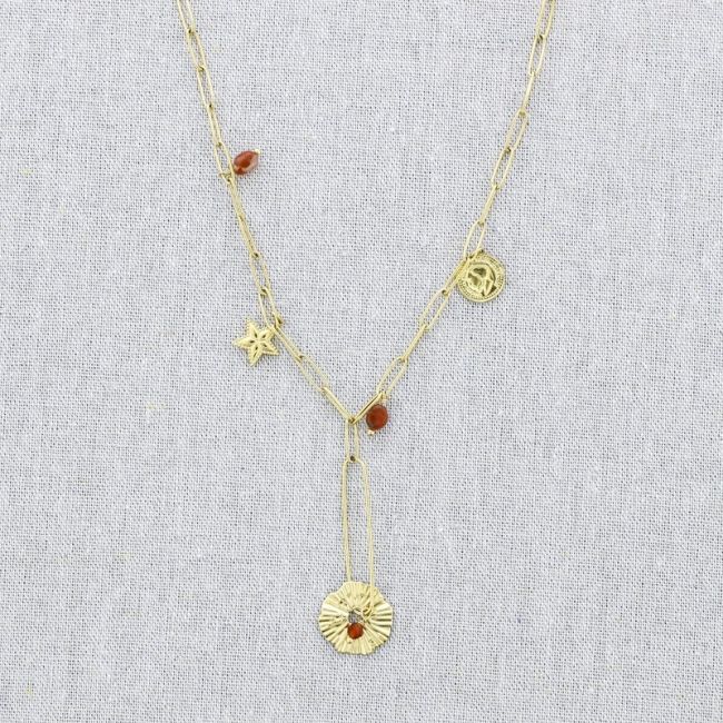 COLLAR ACERO CADENA COLGANTE MEDALLA PIEDRAS 52CM