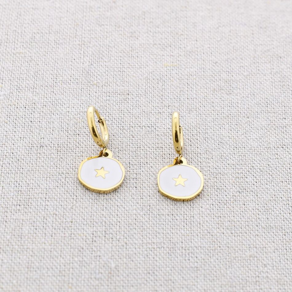 STEEL EARRINGS LITTLE ENAMEL STAR MEDAL