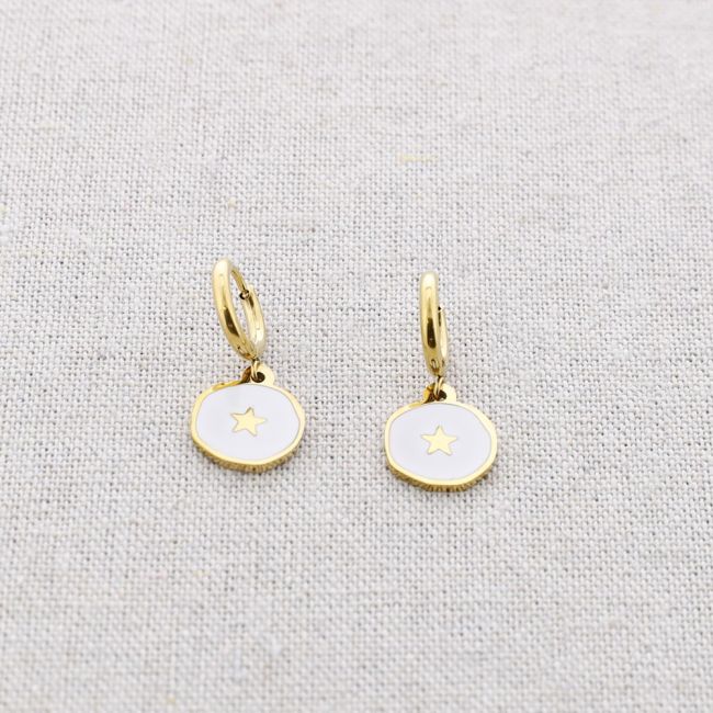 STEEL EARRINGS LITTLE ENAMEL STAR MEDAL