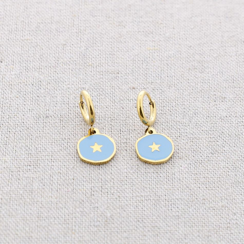 STEEL EARRINGS LITTLE ENAMEL STAR MEDAL