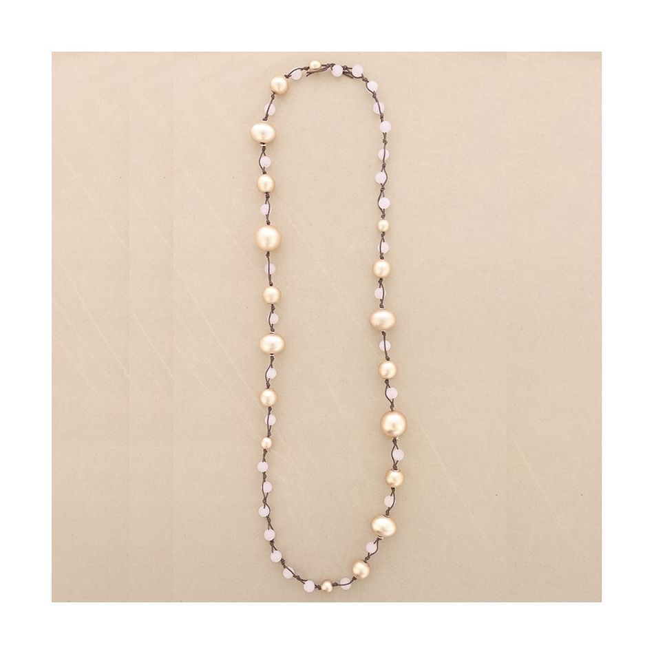 COLLAR LARGO PIEDRAS TRENZADAS CUENTAS ACABADO METAL