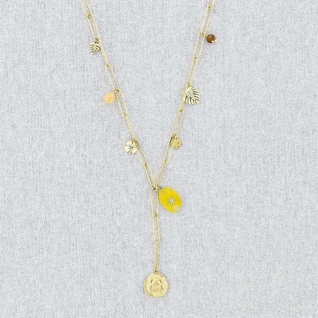 COLLAR ACERO CADENA COLGANTE MEDALLA INSECTO PIEDRAS 54CM