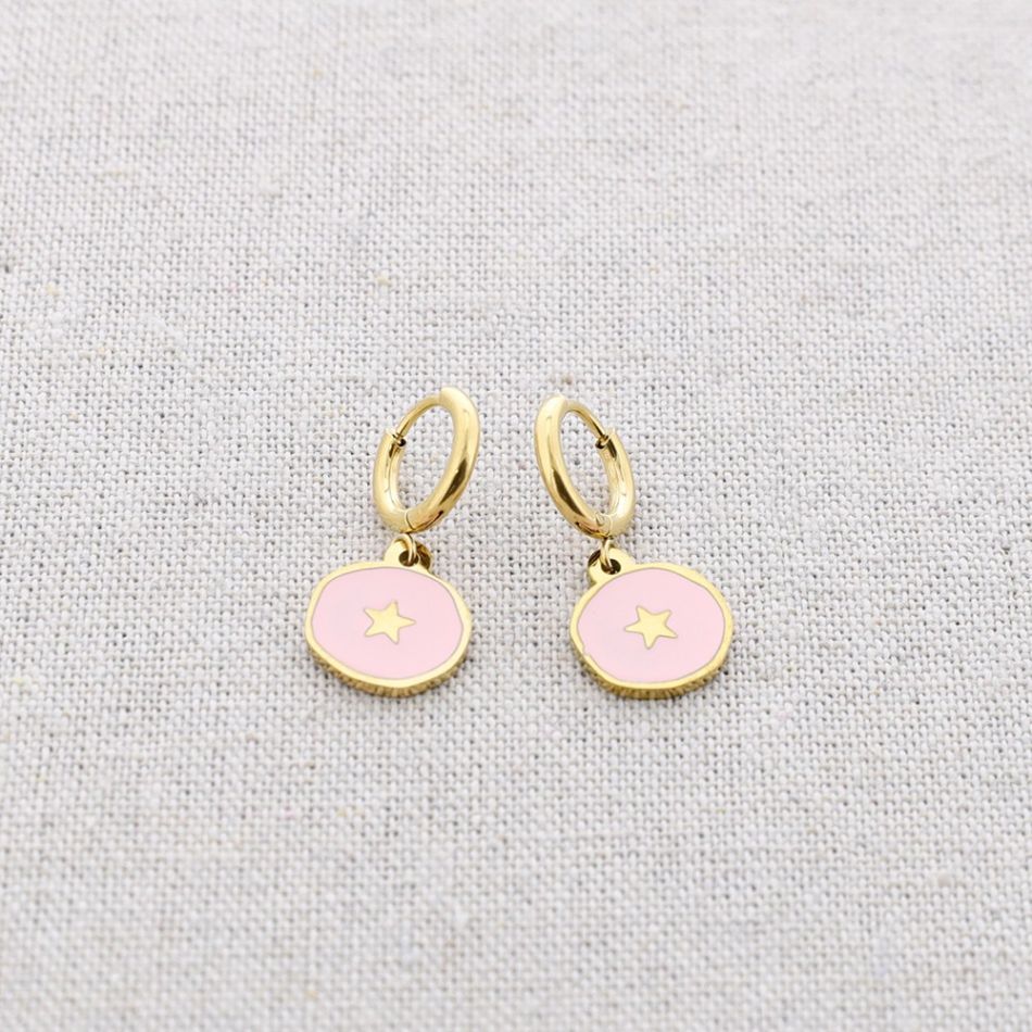 PENDIENTES ACERO MEDALLITA ESMALTE ESTRELLA
