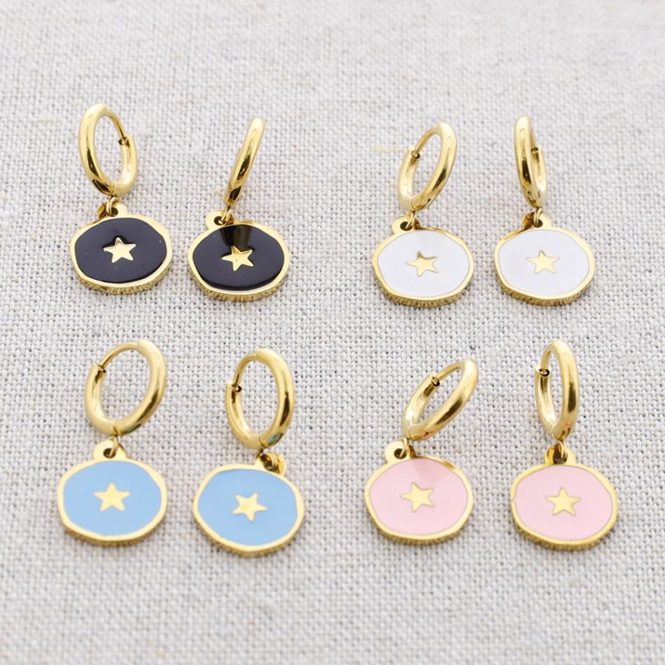 STEEL EARRINGS LITTLE ENAMEL STAR MEDAL