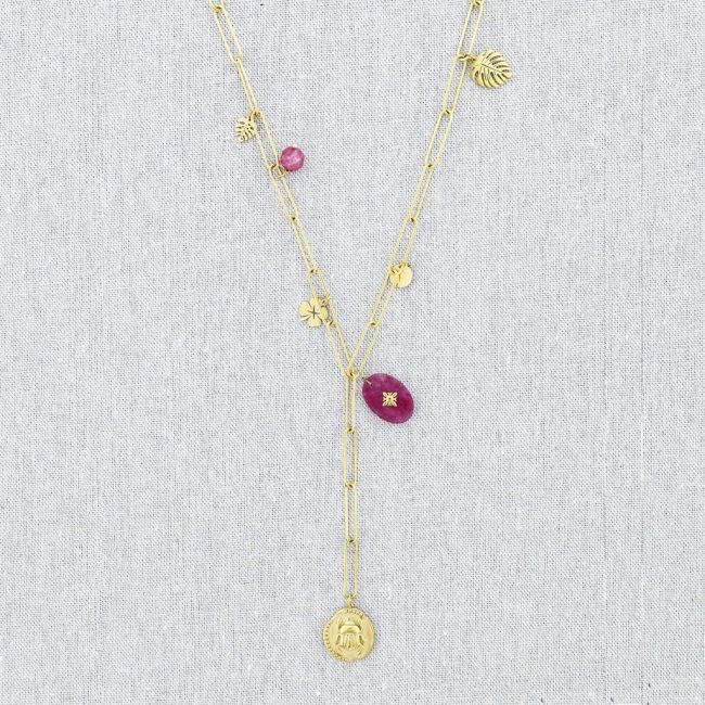 COLLAR ACERO CADENA COLGANTE MEDALLA INSECTO PIEDRAS 54CM