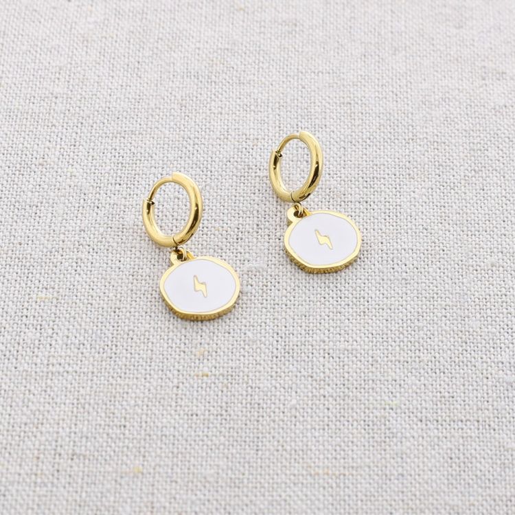 PENDIENTES ACERO MEDALLITA ESMALTE RAYO