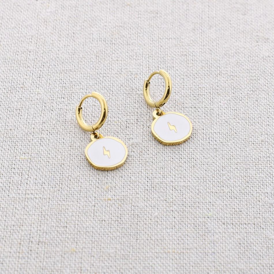 LIGHTNING ENAMEL MEDAL STEEL EARRINGS