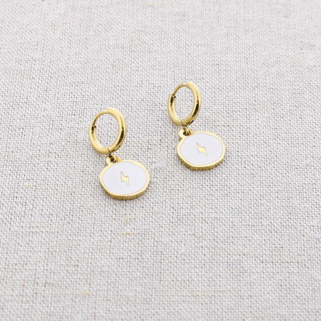 LIGHTNING ENAMEL MEDAL STEEL EARRINGS