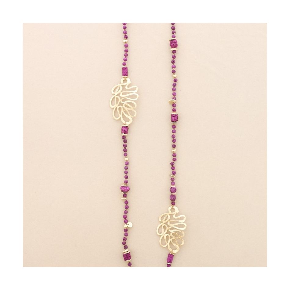LONG NECKLACE LAVA BEADS METAL FIGURES