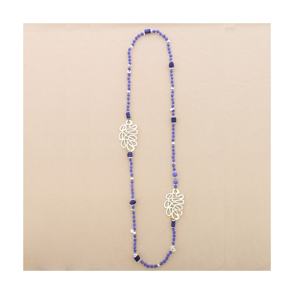 COLLAR LARGO CUENTAS LAVAS FIGURAS METAL