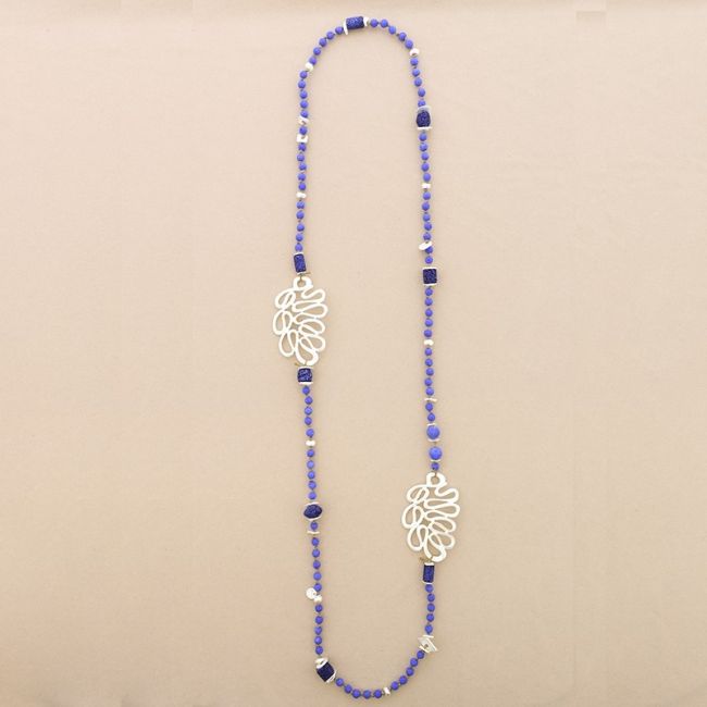 LONG NECKLACE LAVA BEADS METAL FIGURES