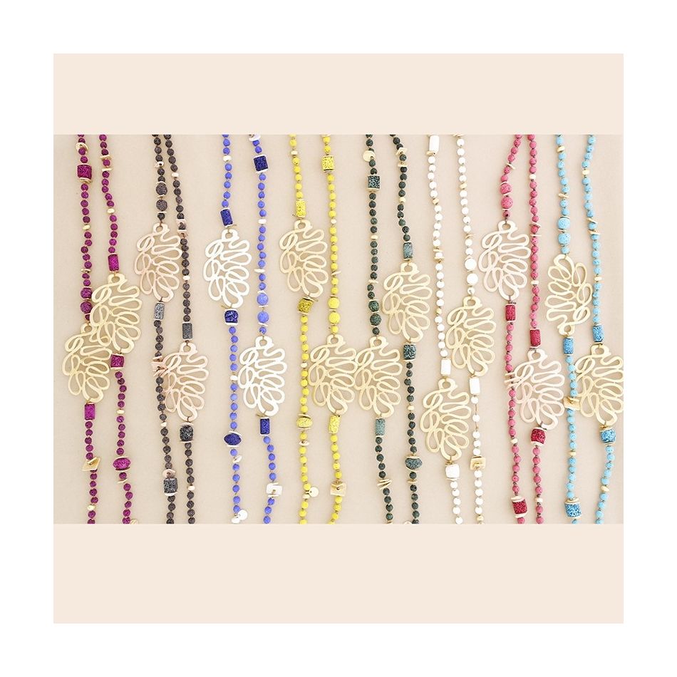 LONG NECKLACE LAVA BEADS METAL FIGURES