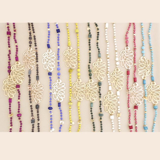 LONG NECKLACE LAVA BEADS METAL FIGURES